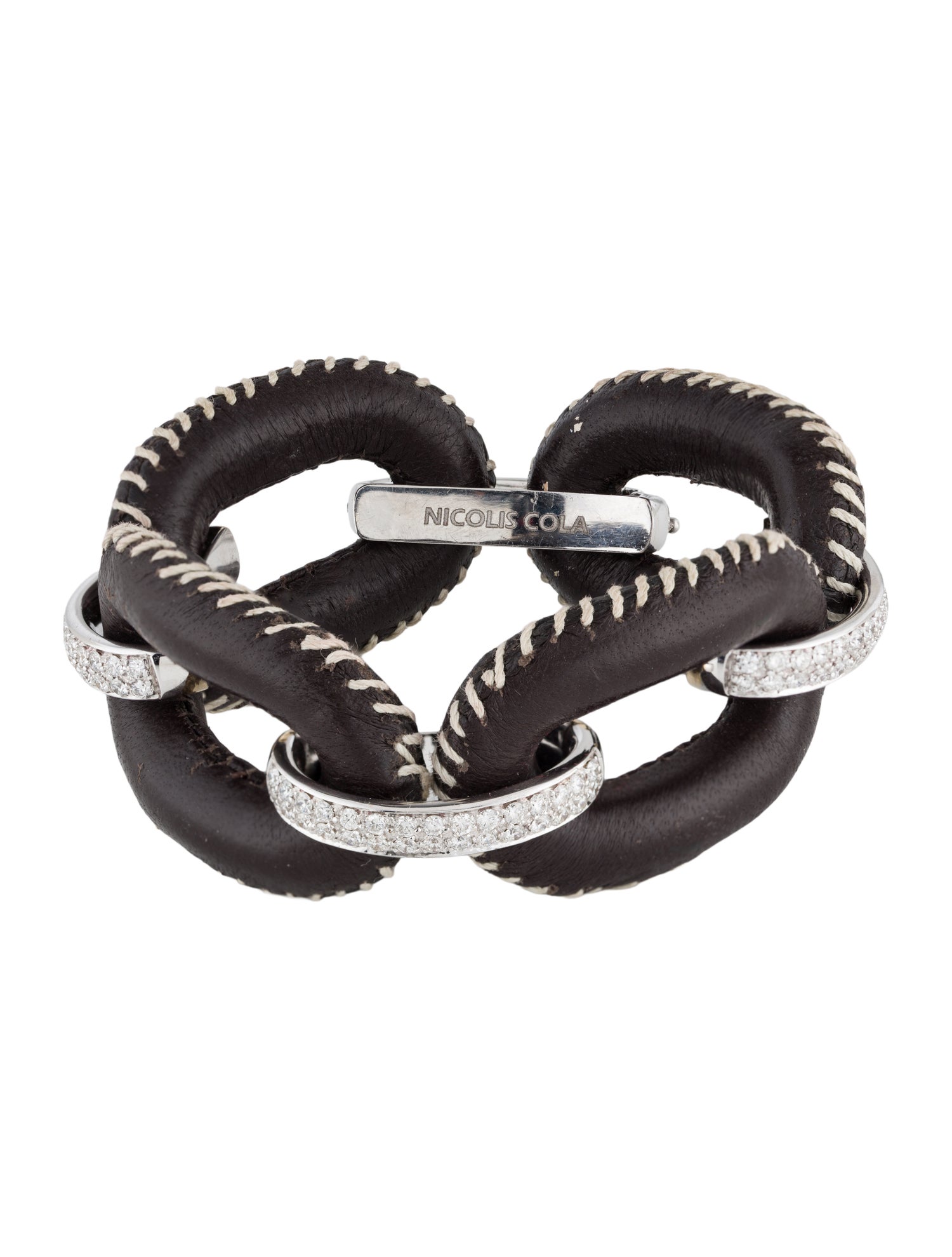 Nicolis Cola 18K Diamond & Leather Link Bracelet