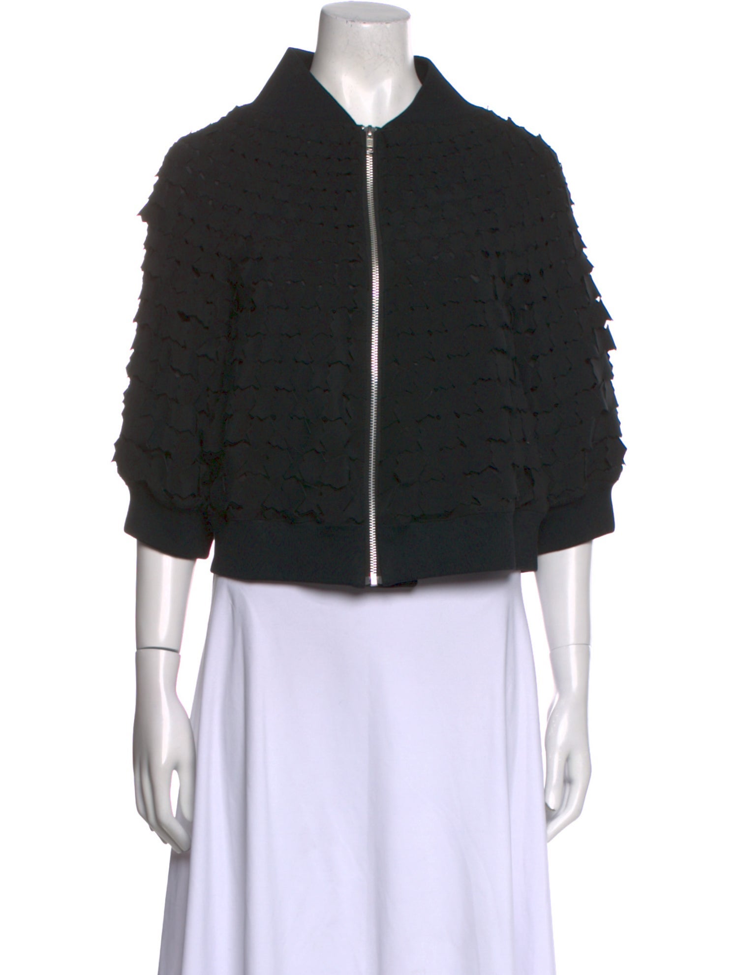 noir kei ninomiya Mock Neck Three-Quarter Sleeve Crop Top