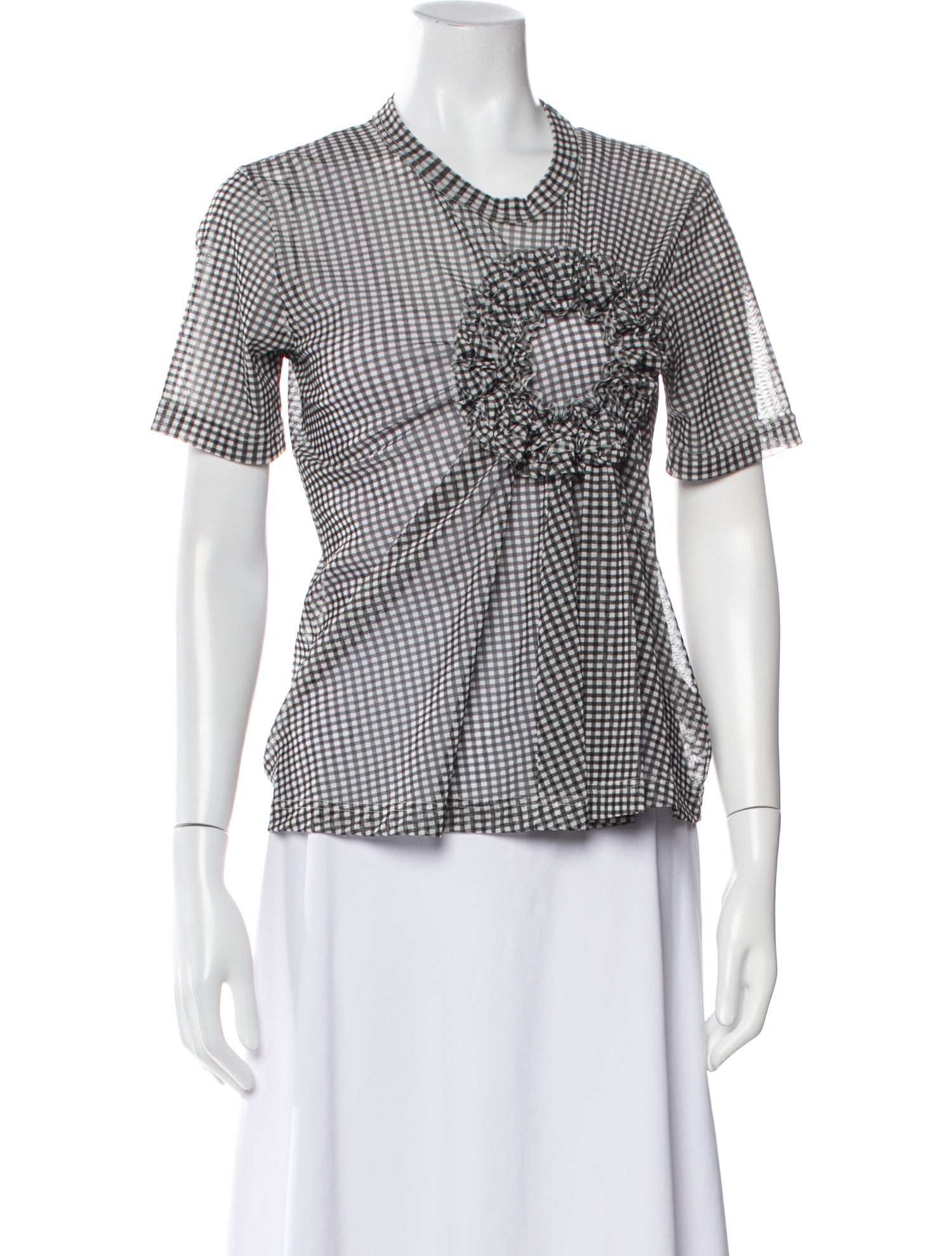 noir kei ninomiya Plaid Print Crew Neck Button-Up Top