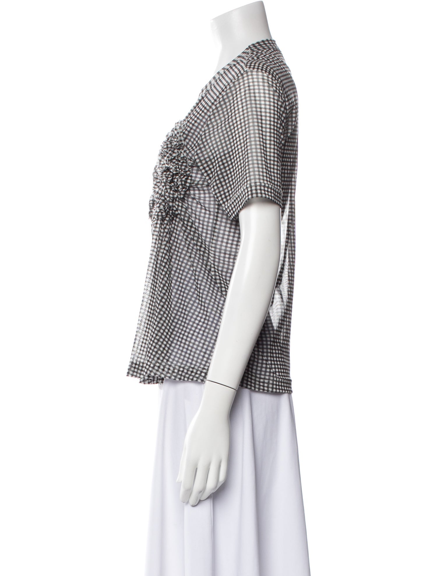 noir kei ninomiya Plaid Print Crew Neck Button-Up Top