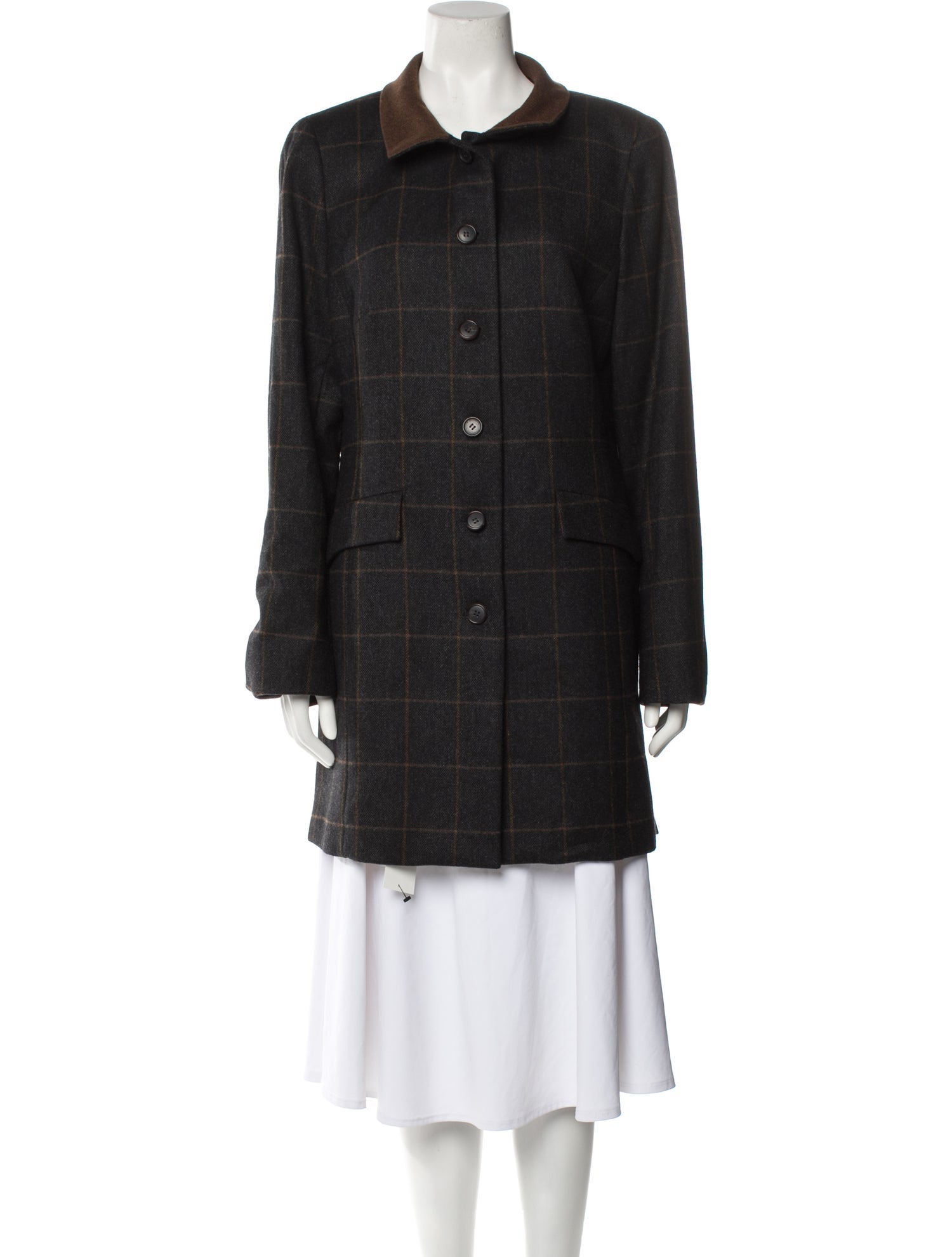 Nina Mclemore Wool Plaid Print Coat