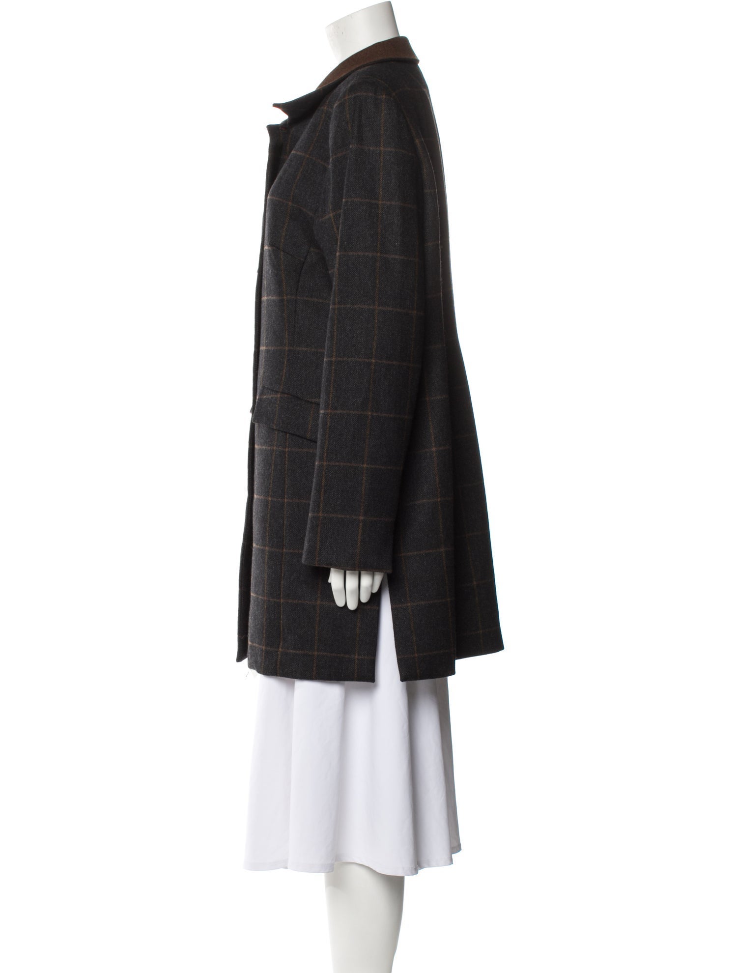 Nina Mclemore Wool Plaid Print Coat