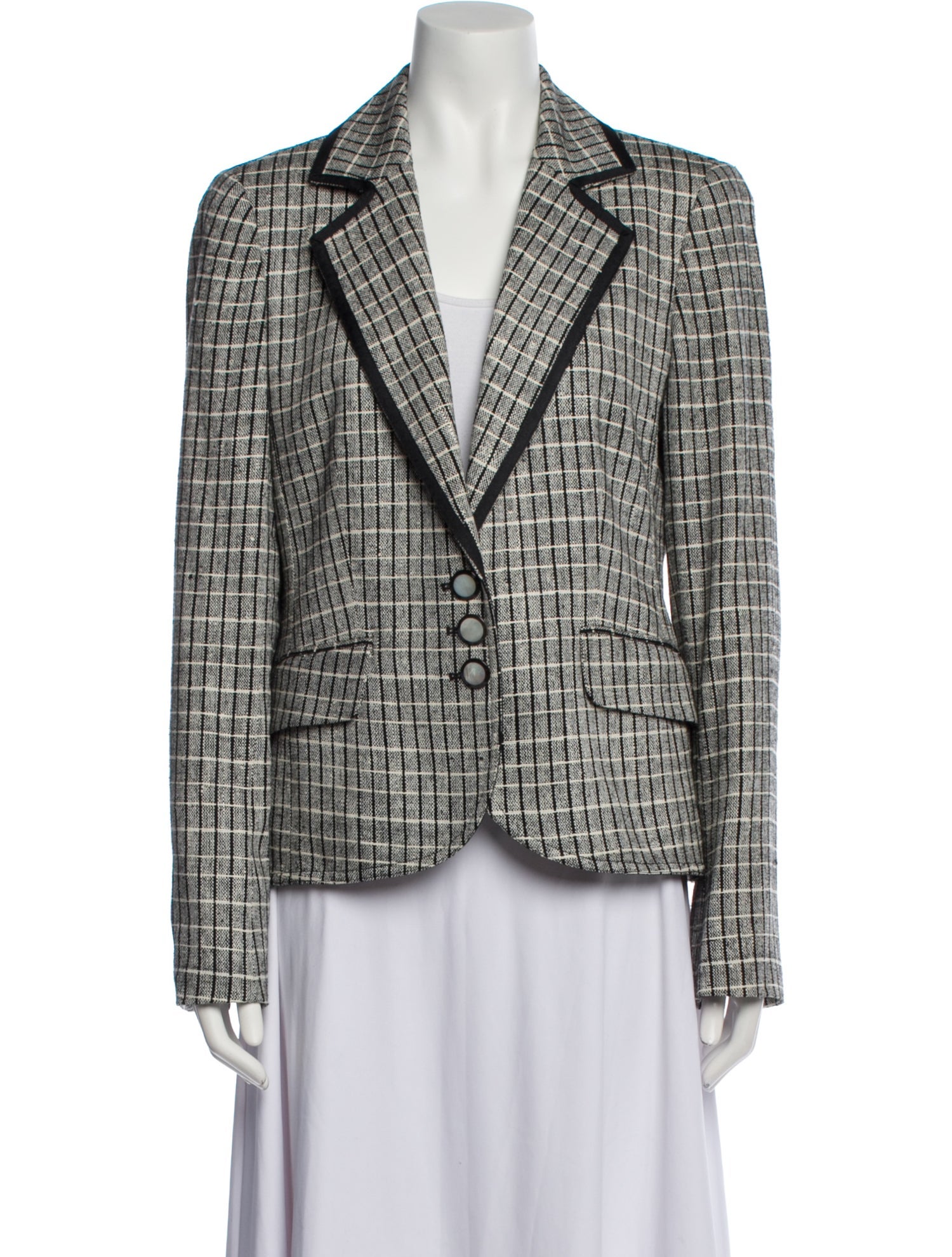 Nina Mclemore Silk Plaid Print Blazer