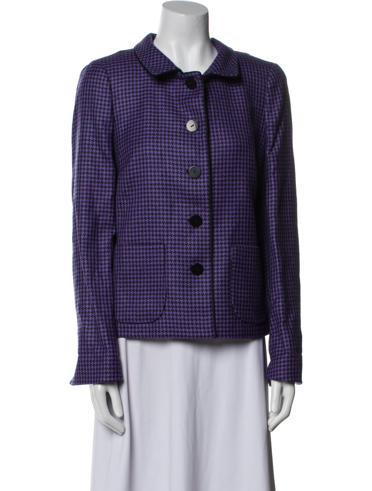 Nina Mclemore Virgin Wool Plaid Print Blazer