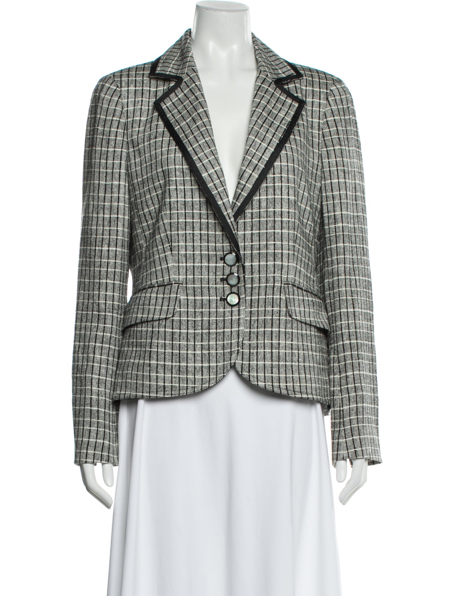 Nina Mclemore Silk Plaid Print Blazer