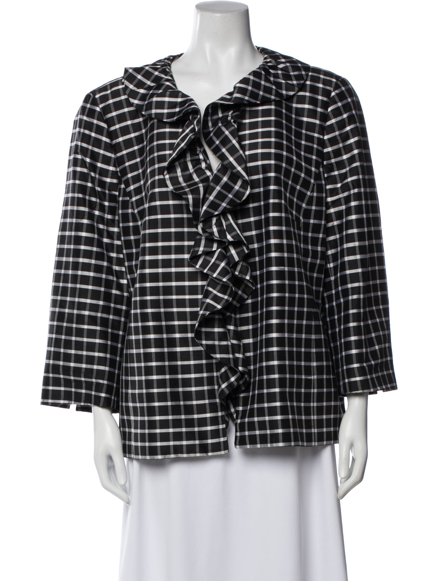 Nina Mclemore Silk Plaid Print Jacket