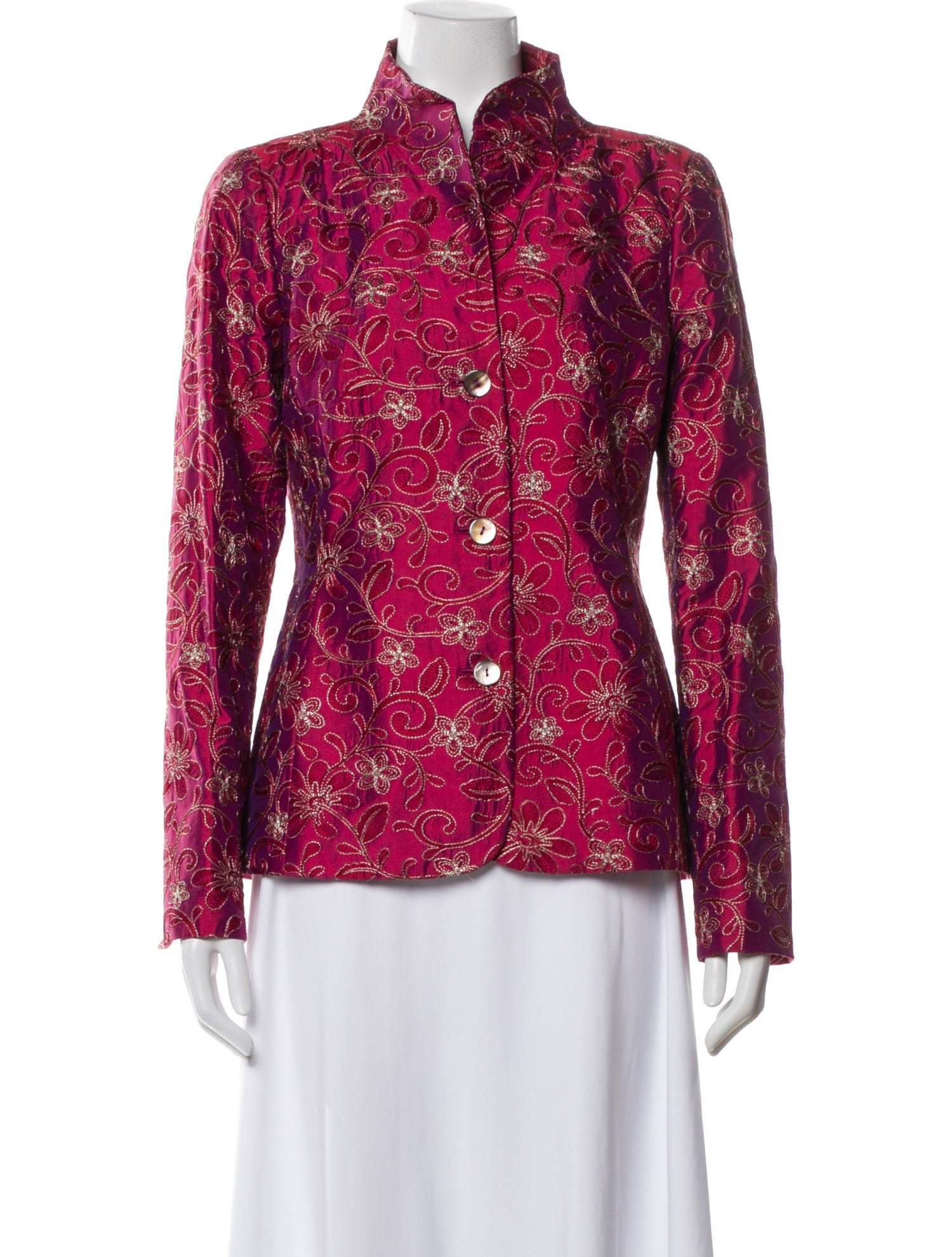 Nina Mclemore Silk Floral Print Evening Jacket