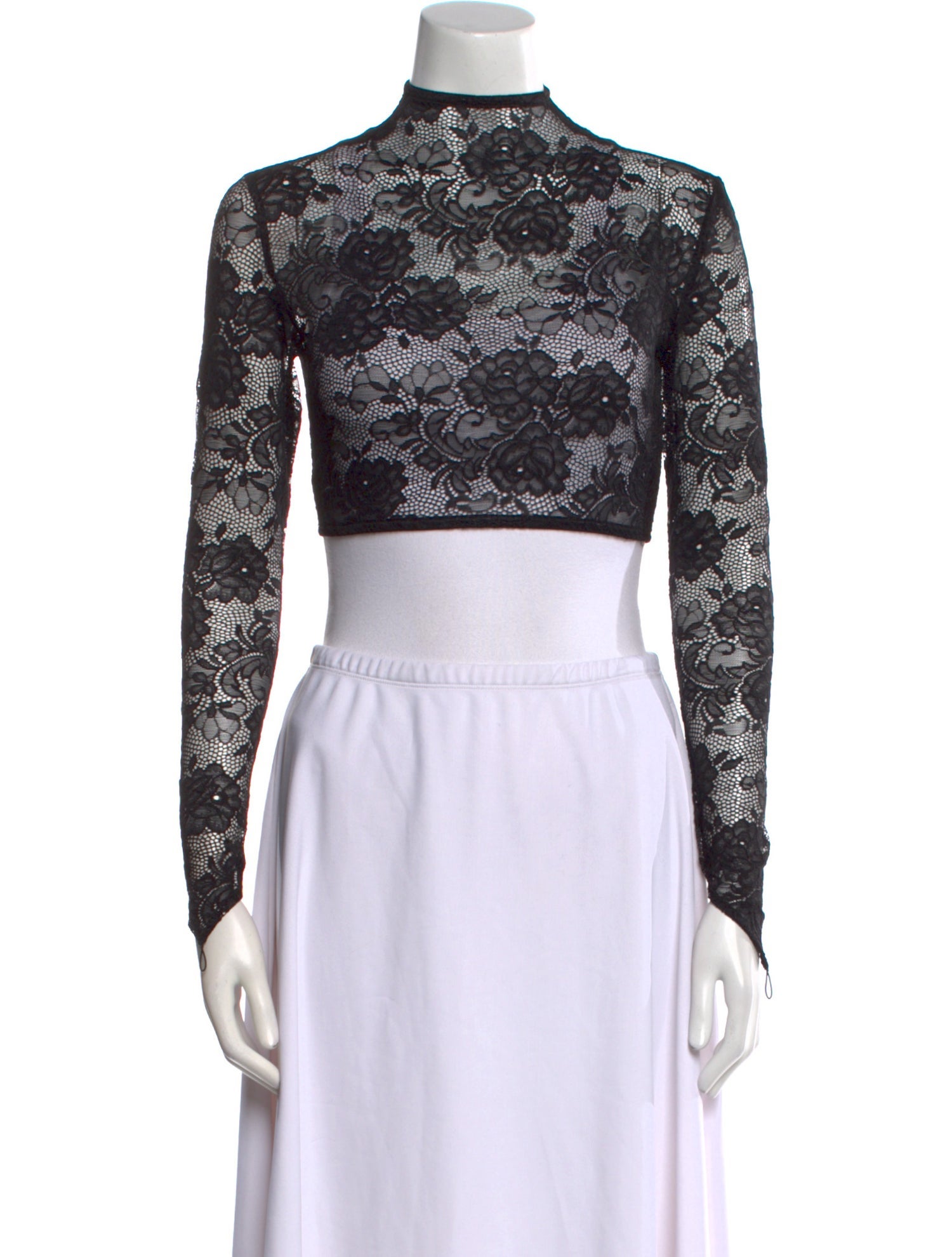 Nookie Lace Pattern Mock Neck Crop Top