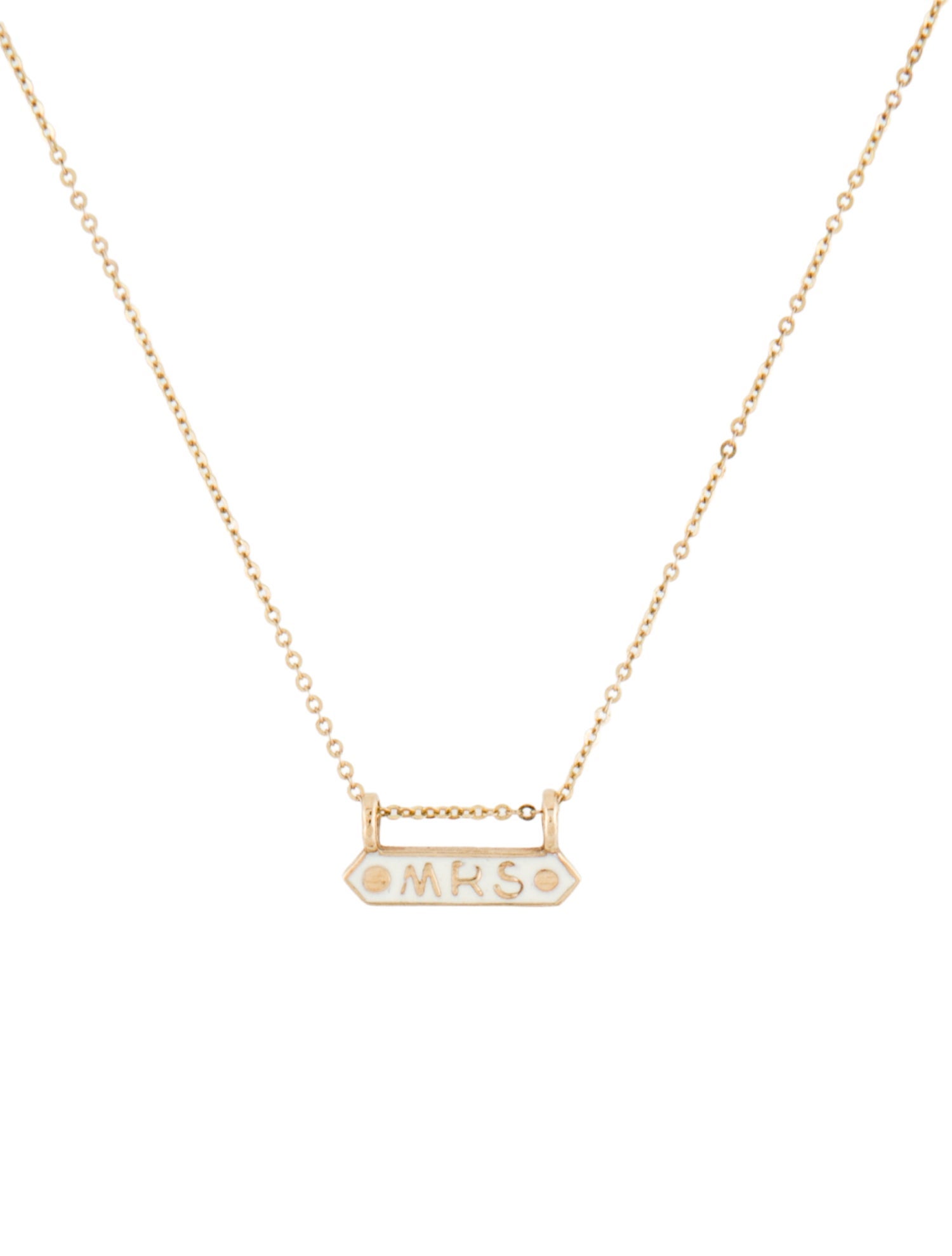 Nora Kogan 10K Enamel 'MRS' Bar Pendant Necklace