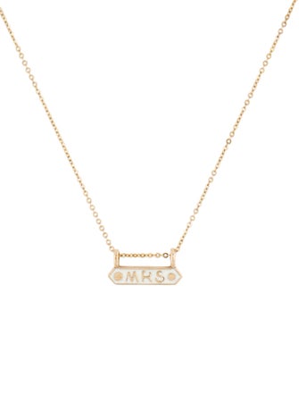 Nora Kogan 10K Enamel 'MRS' Bar Pendant Necklace