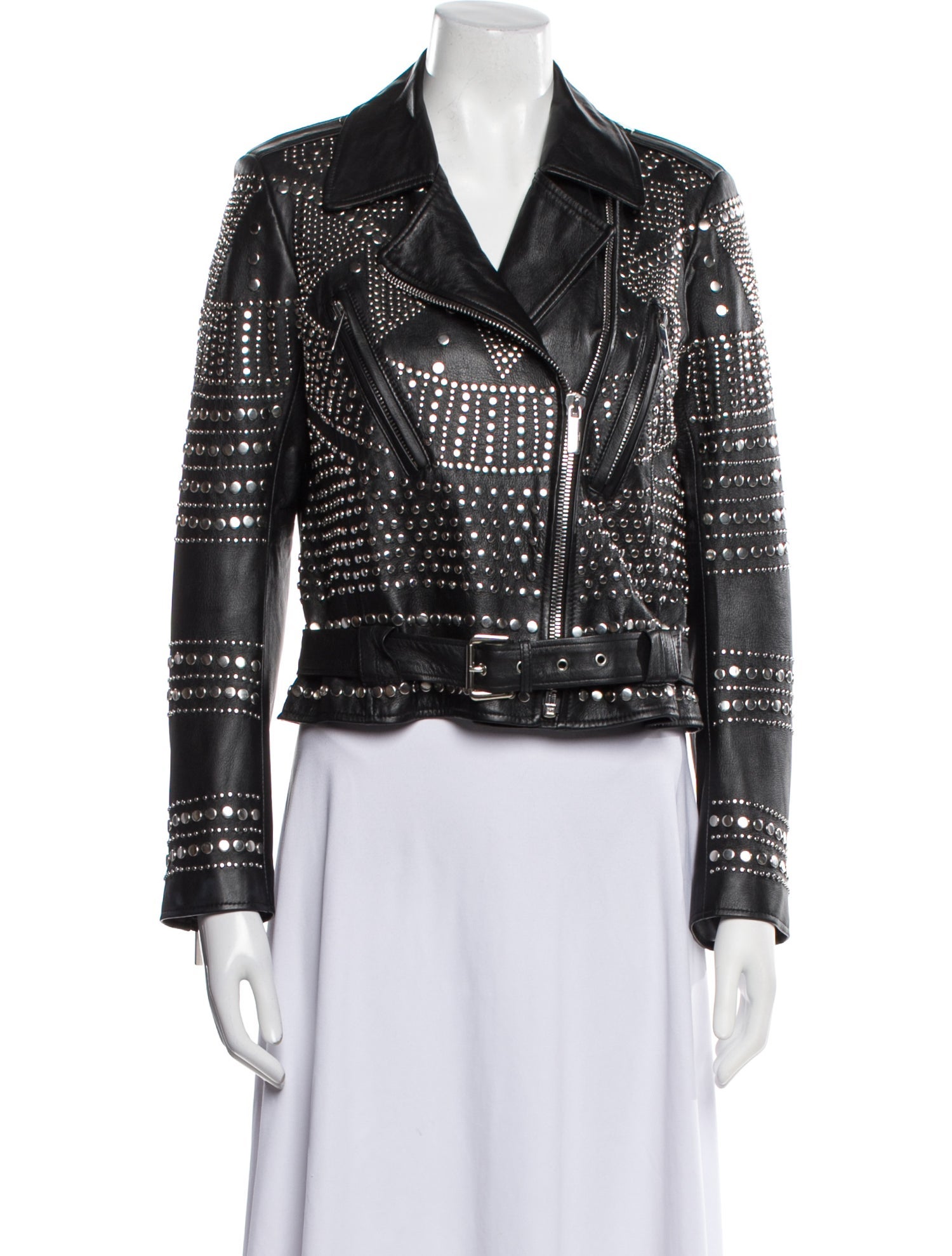 Nour Hammour Leather Patterned Biker Jacket