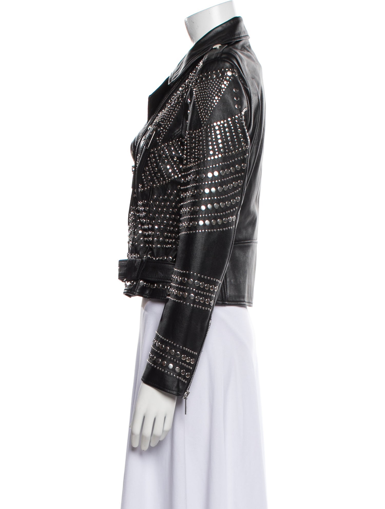 Nour Hammour Leather Patterned Biker Jacket
