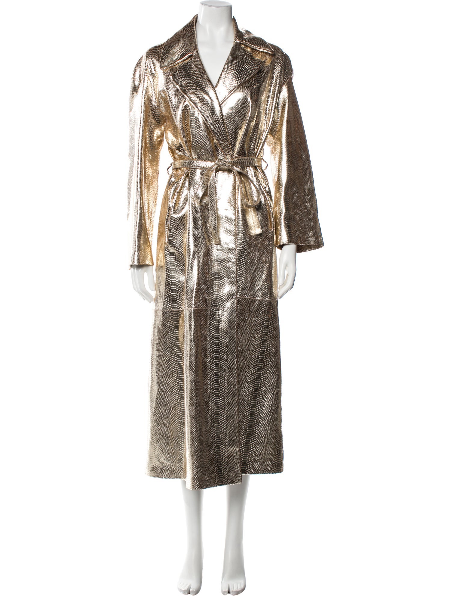 Nour Hammour Leather Animal Print Trench Coat