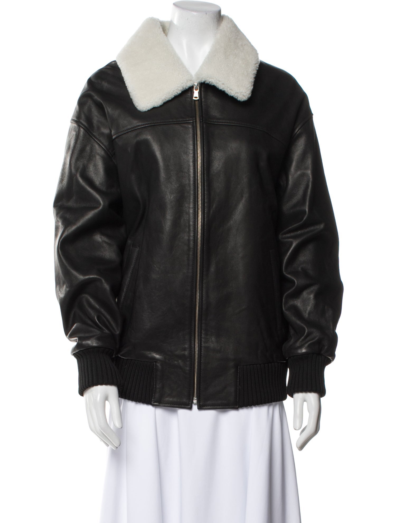 Nour Hammour Leather Bomber Jacket