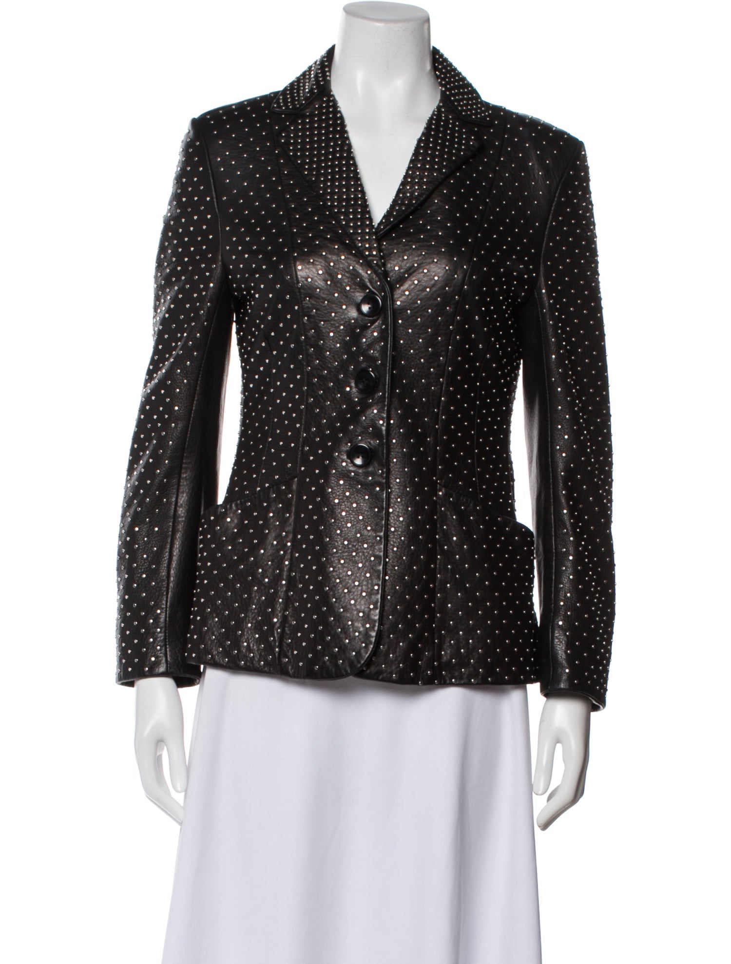 Nour Hammour Leather Polka Dot Print Blazer