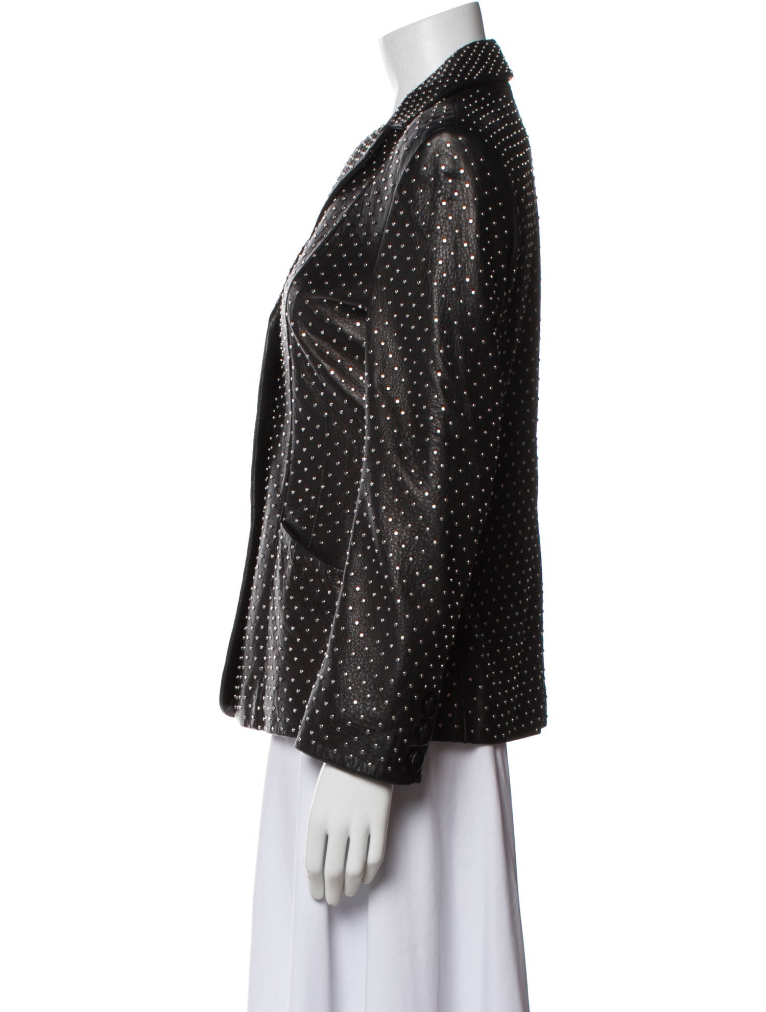 Nour Hammour Leather Polka Dot Print Blazer