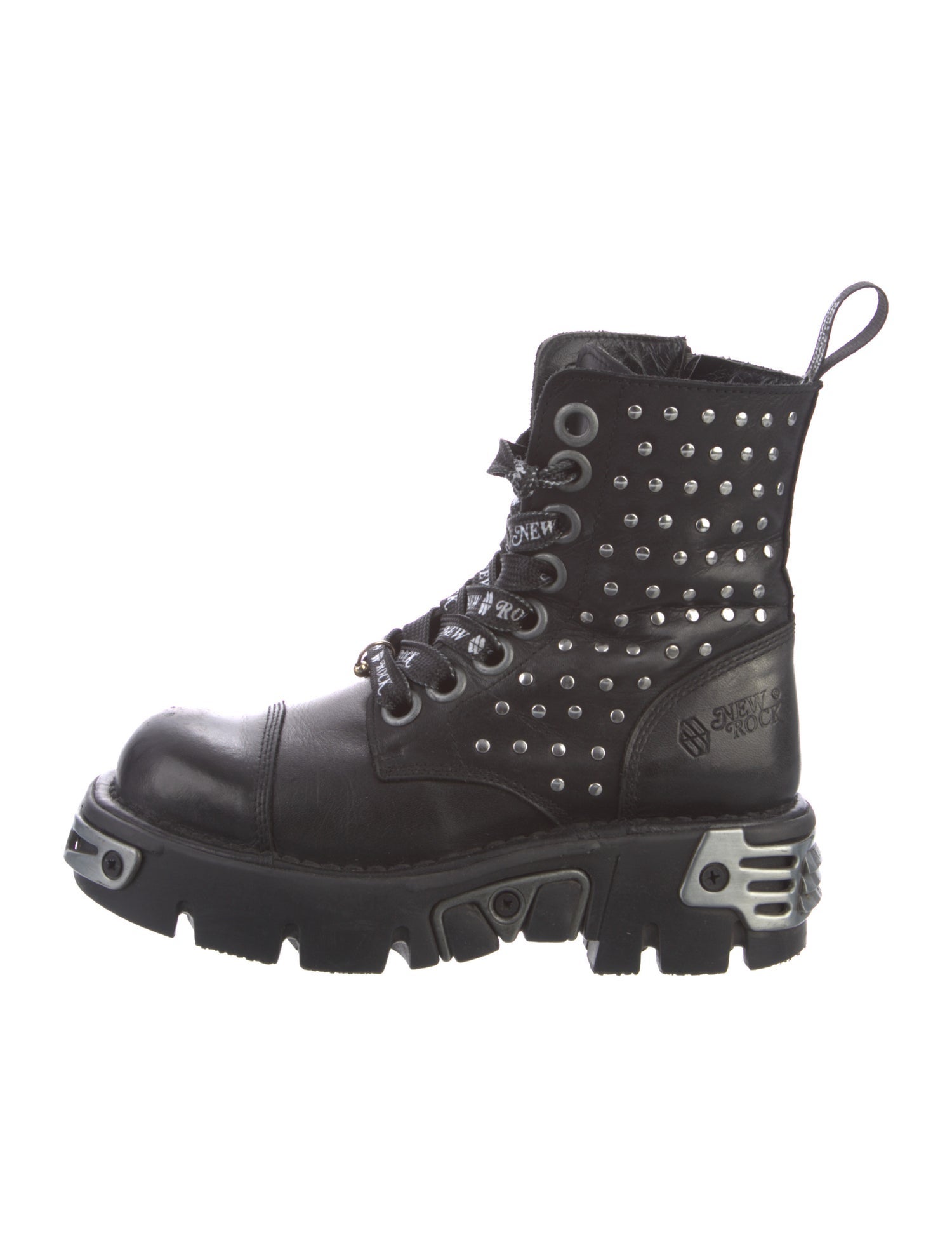 New Rock Leather Studded Accents Combat Boots
