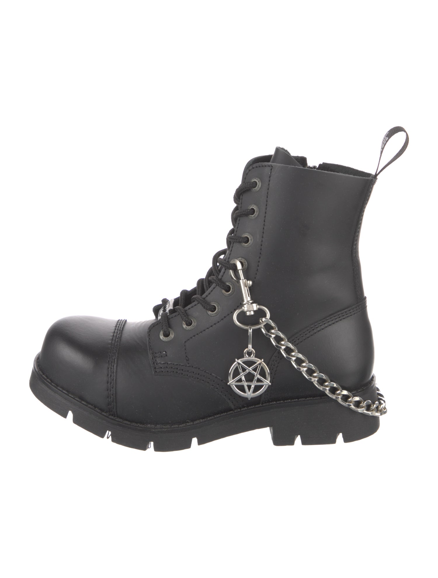 New Rock Leather Chain-Link Accents Combat Boots