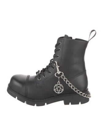 New Rock Leather Chain-Link Accents Combat Boots