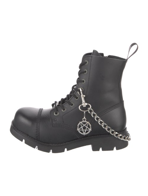 New Rock Leather Chain-Link Accents Combat Boots