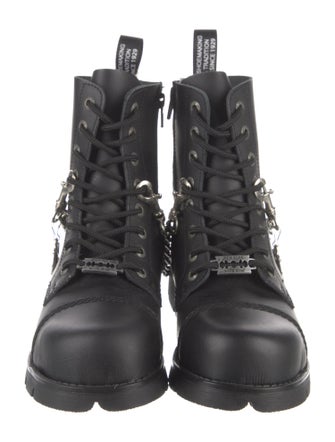 New Rock Leather Chain-Link Accents Combat Boots