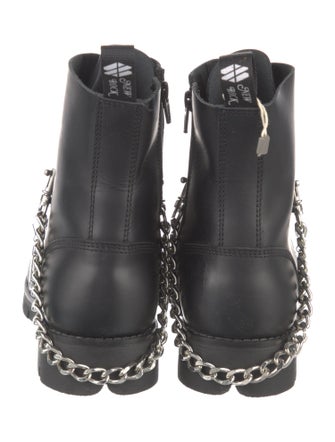 New Rock Leather Chain-Link Accents Combat Boots