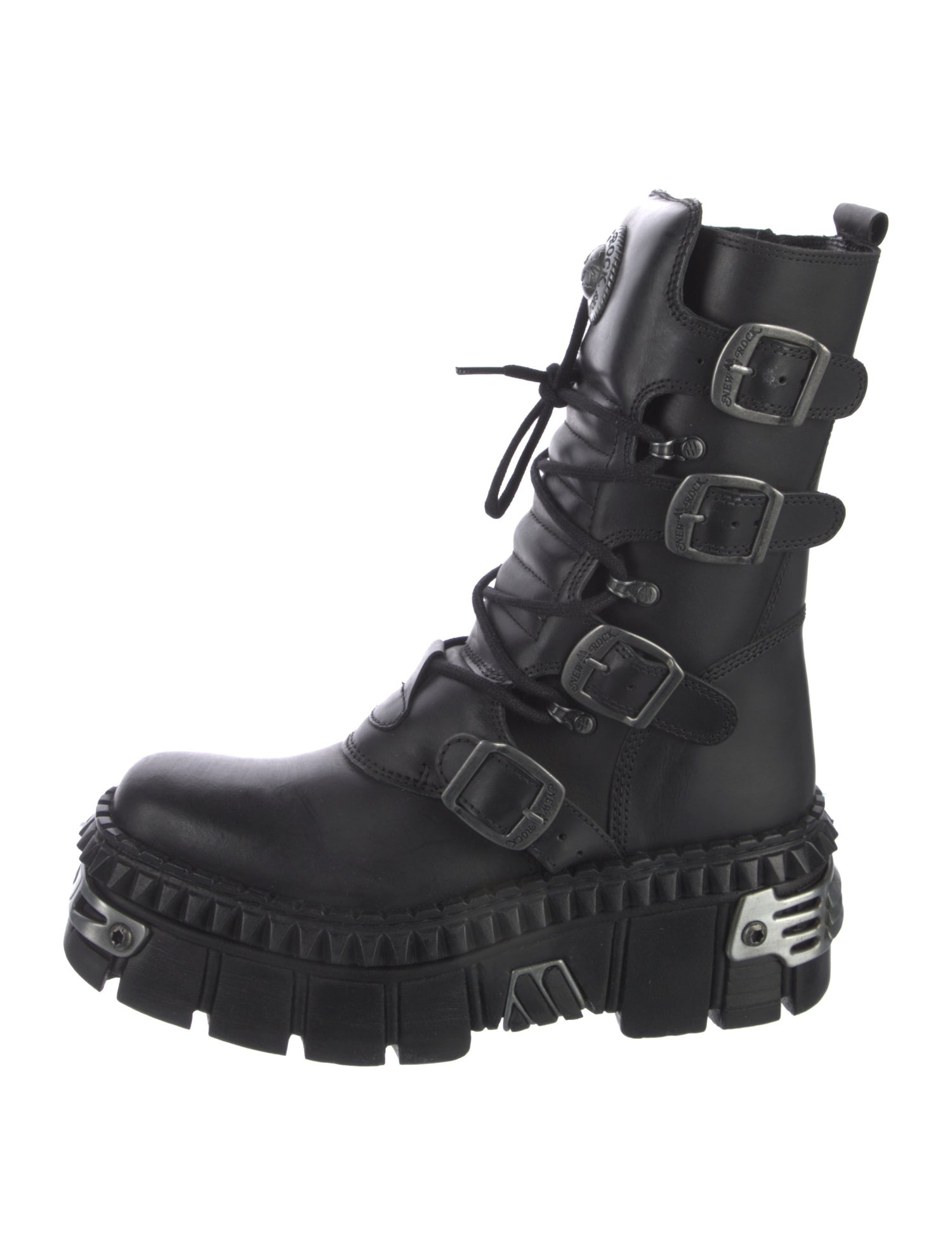 New Rock Leather Studded Accents Combat Boots