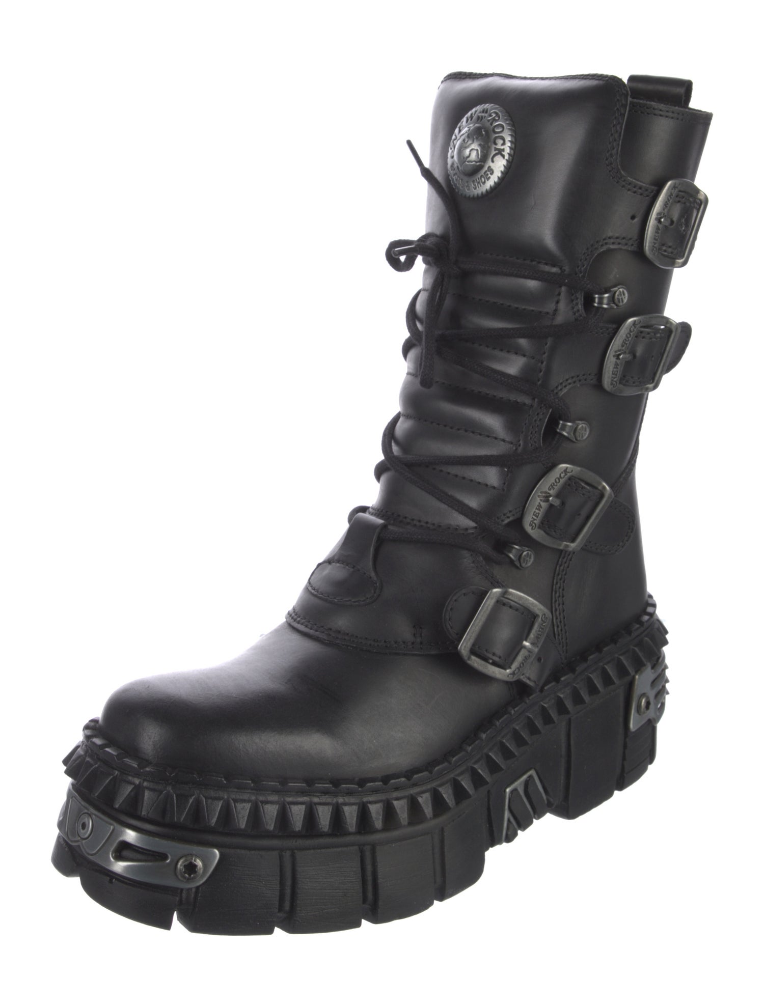New Rock Leather Studded Accents Combat Boots