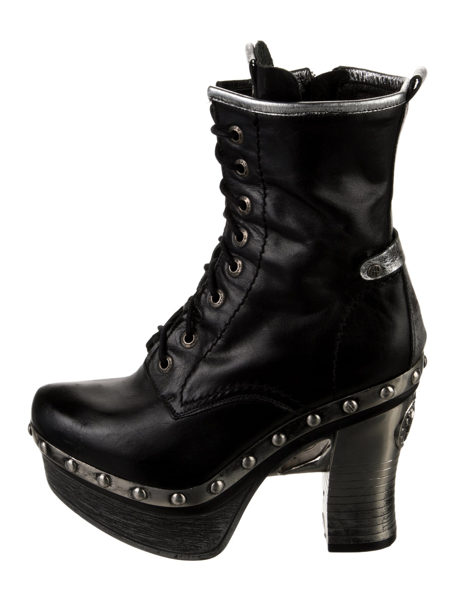 New Rock Leather Studded Accents Combat Boots