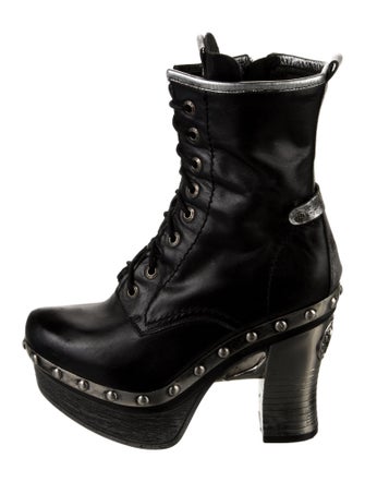 New Rock Leather Studded Accents Combat Boots