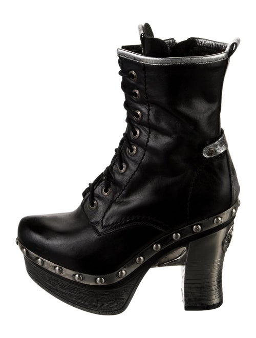New Rock Leather Studded Accents Combat Boots