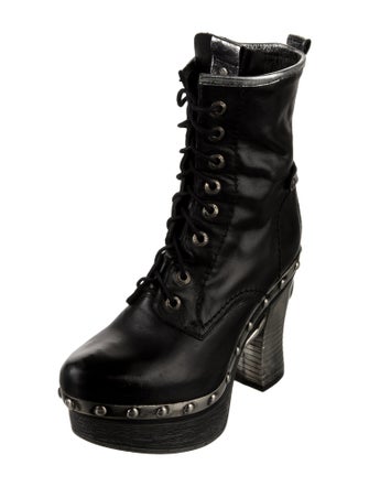 New Rock Leather Studded Accents Combat Boots