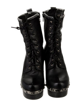 New Rock Leather Studded Accents Combat Boots