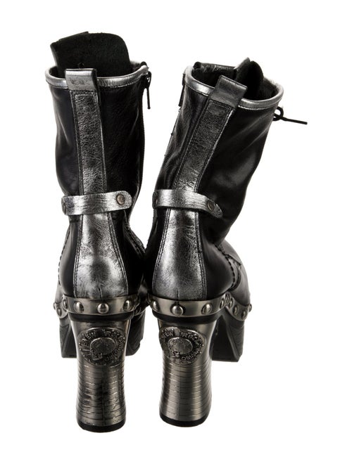 New Rock Leather Studded Accents Combat Boots