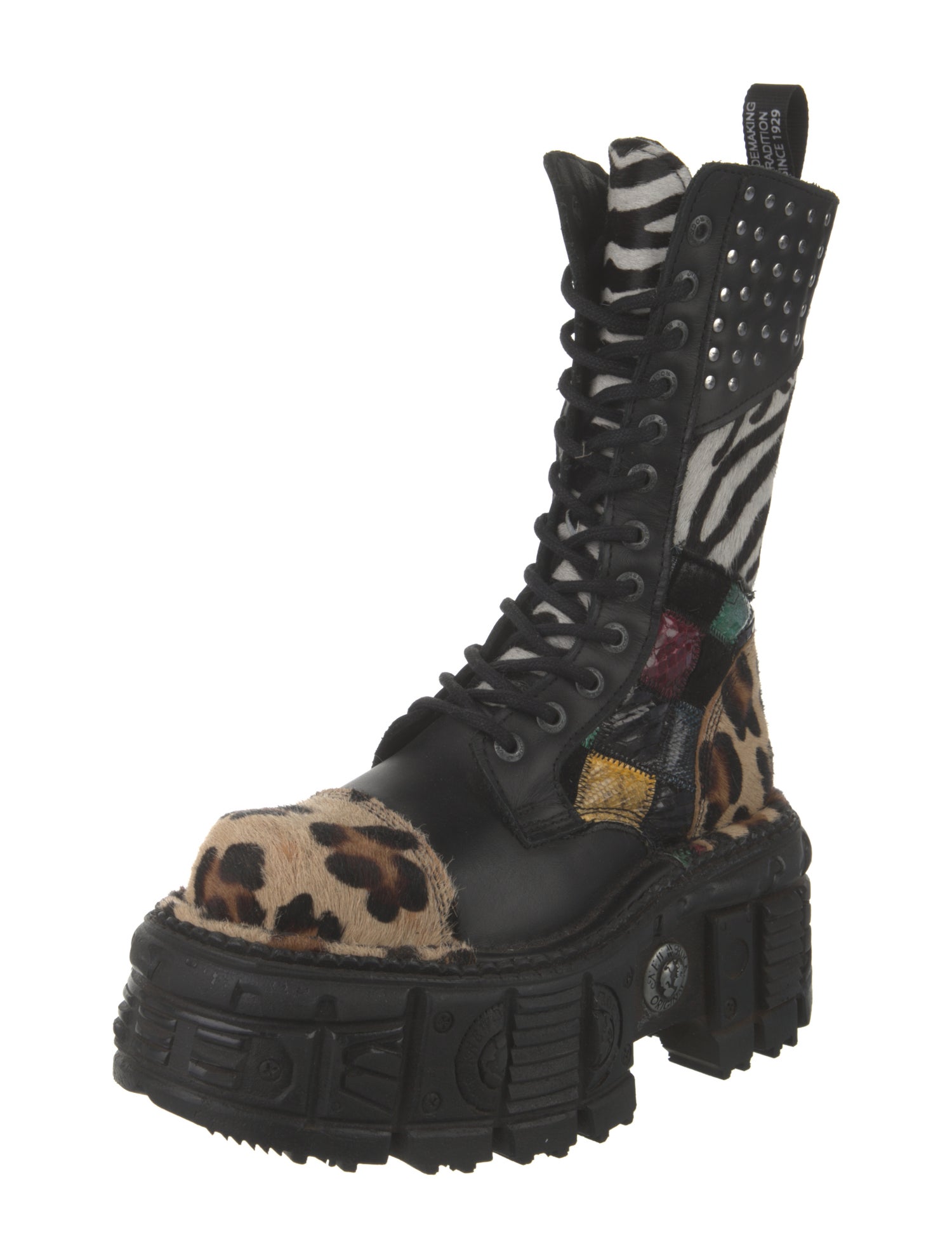 New Rock Leather Animal Print Combat Boots