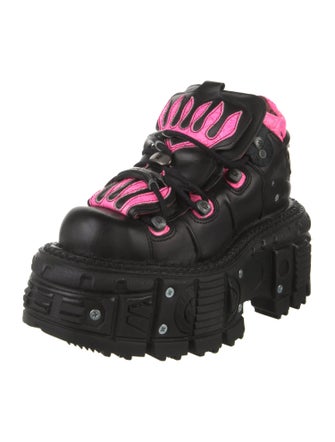 New Rock Leather Colorblock Pattern Wedge Sneakers