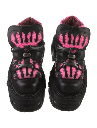 New Rock Leather Colorblock Pattern Wedge Sneakers