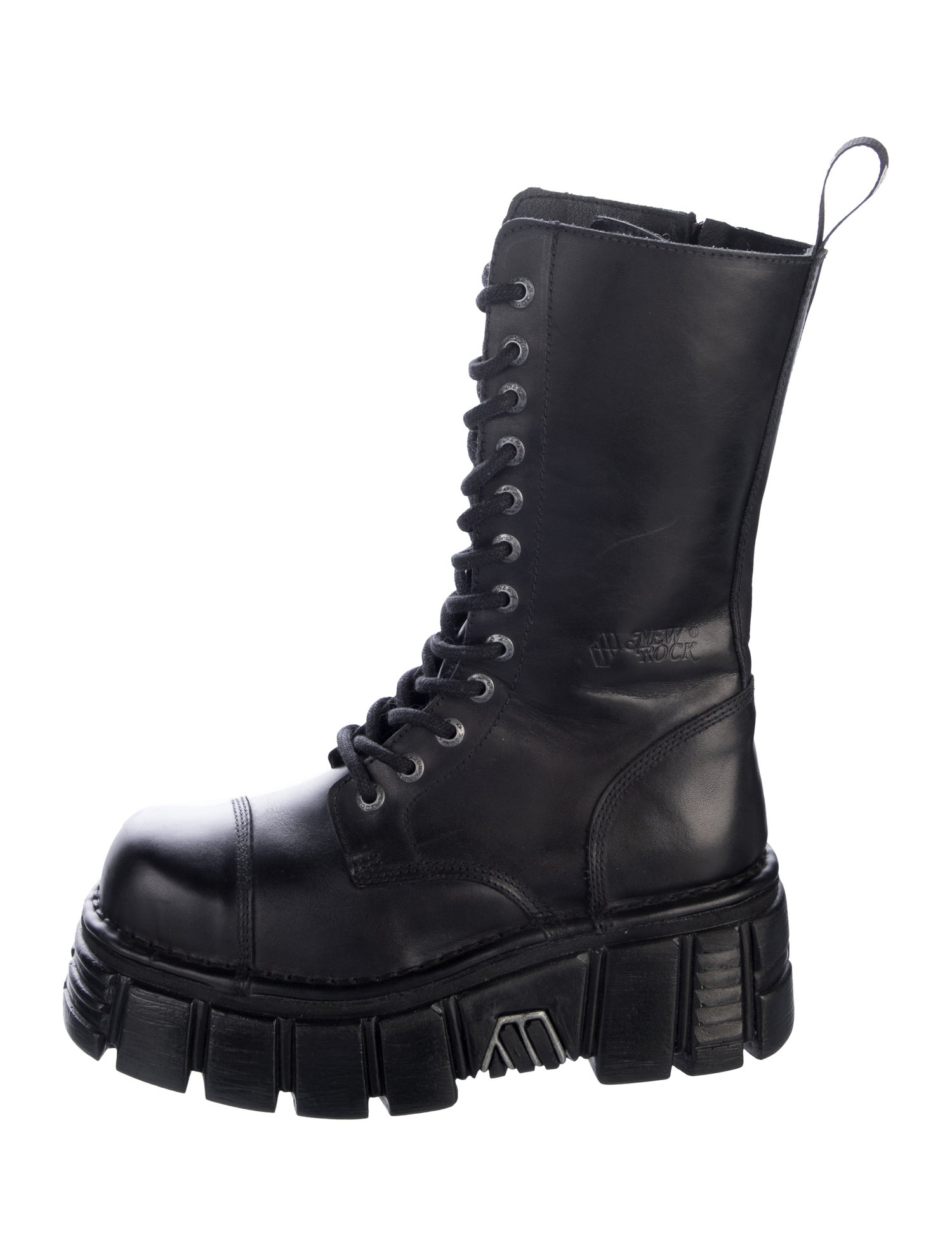 New Rock Leather Printed Combat Boots