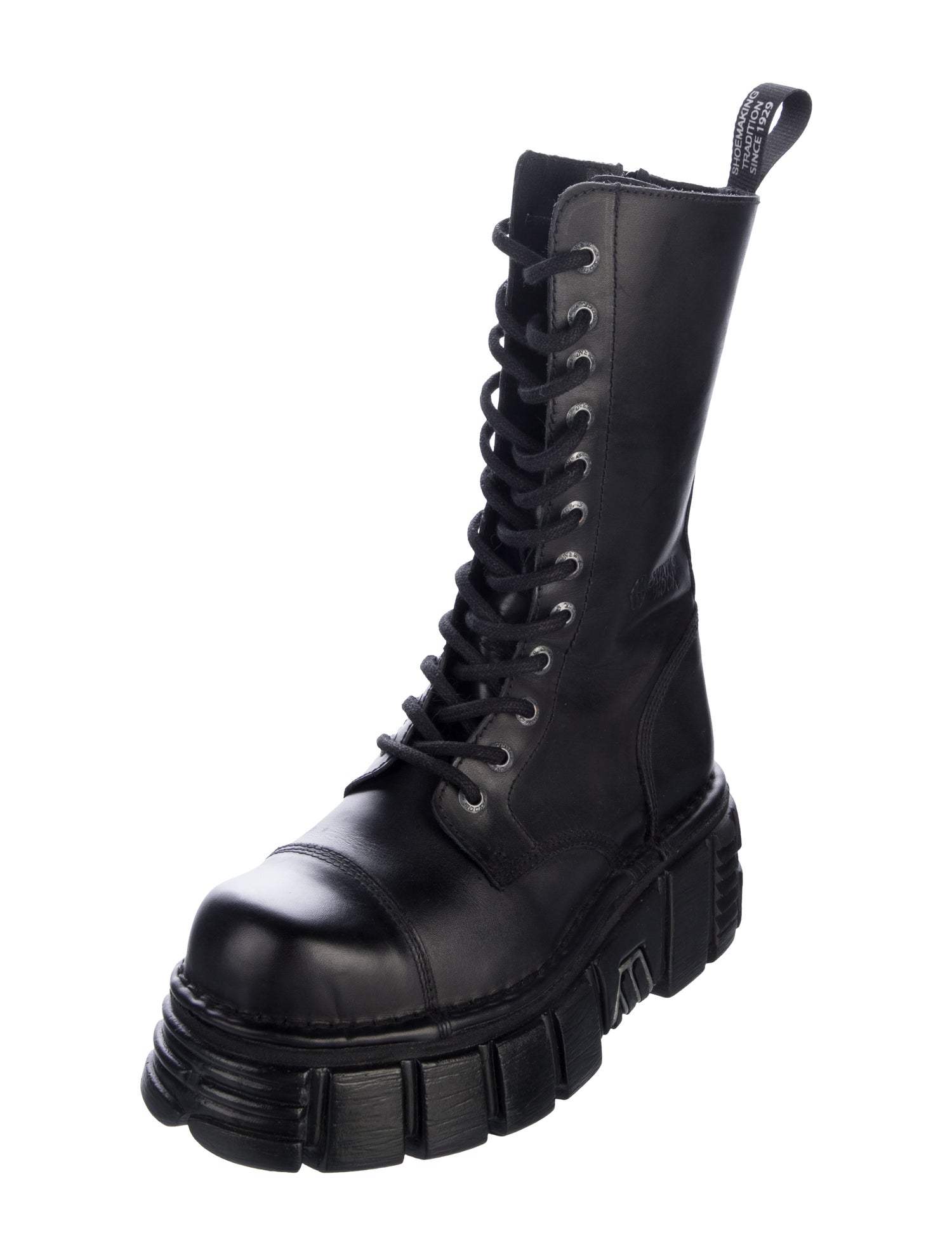 New Rock Leather Printed Combat Boots