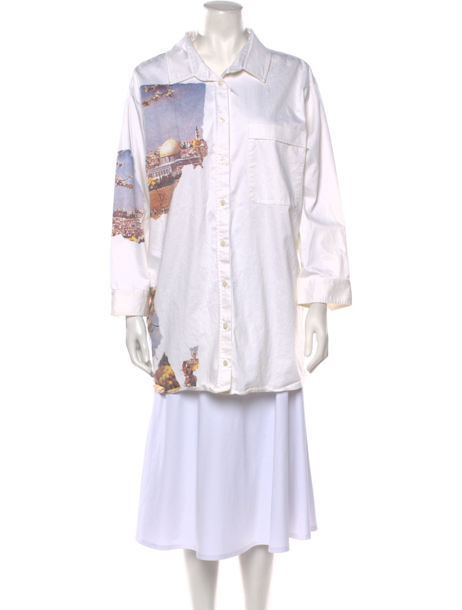 Nafsika Skourti Graphic Print Three-Quarter Sleeve Button-Up Top