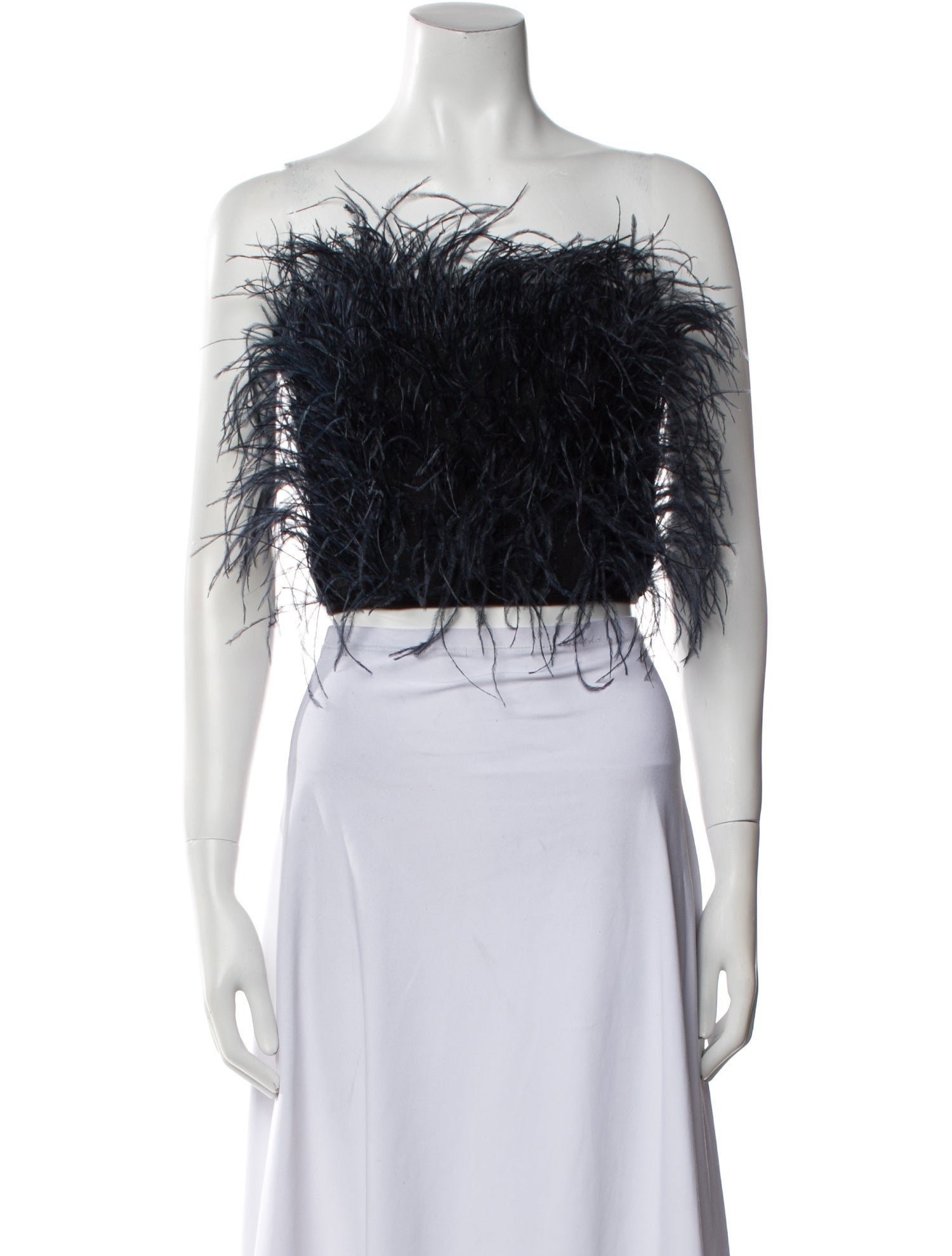 Nafsika Skourti Ostrich Feather Off-The-Shoulder Crop Top