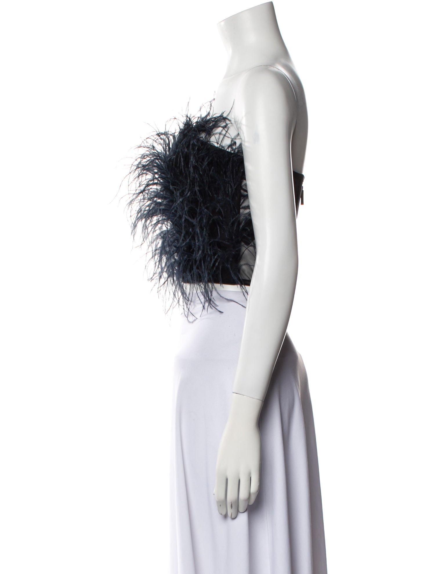 Nafsika Skourti Ostrich Feather Off-The-Shoulder Crop Top