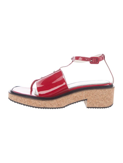 Nicole Saldana Patent Leather T-Strap Sandals Red
