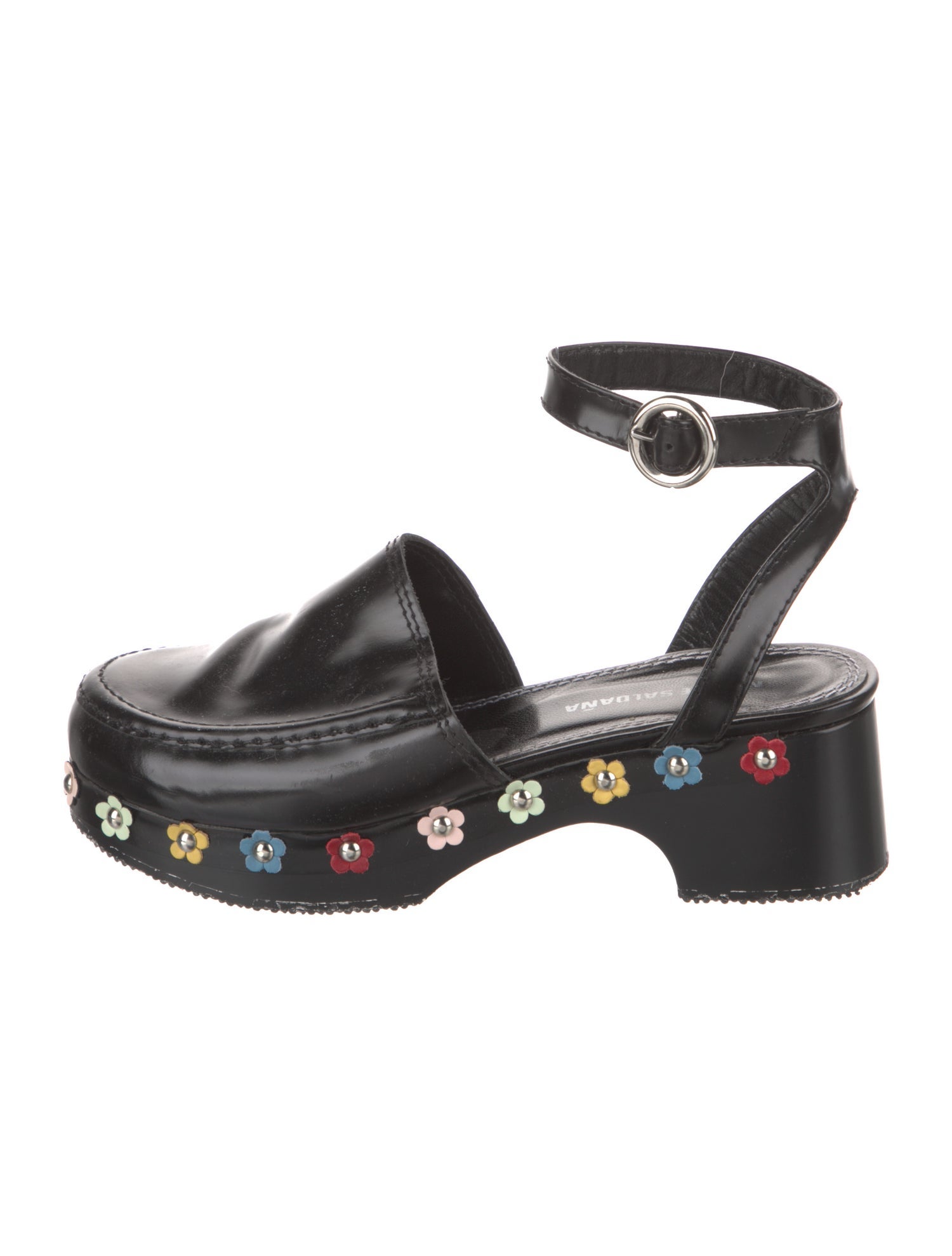 Nicole Saldana Leather Floral Print Slingback Flats