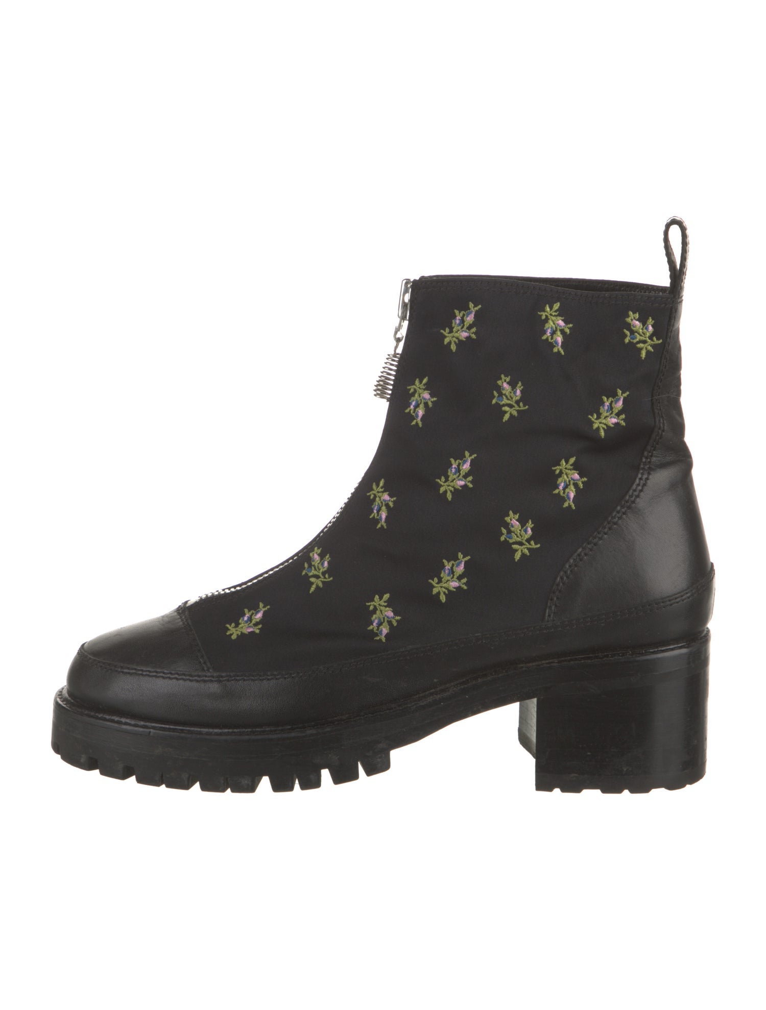 Nicole Saldana Satin Embroidered Accent Combat Boots