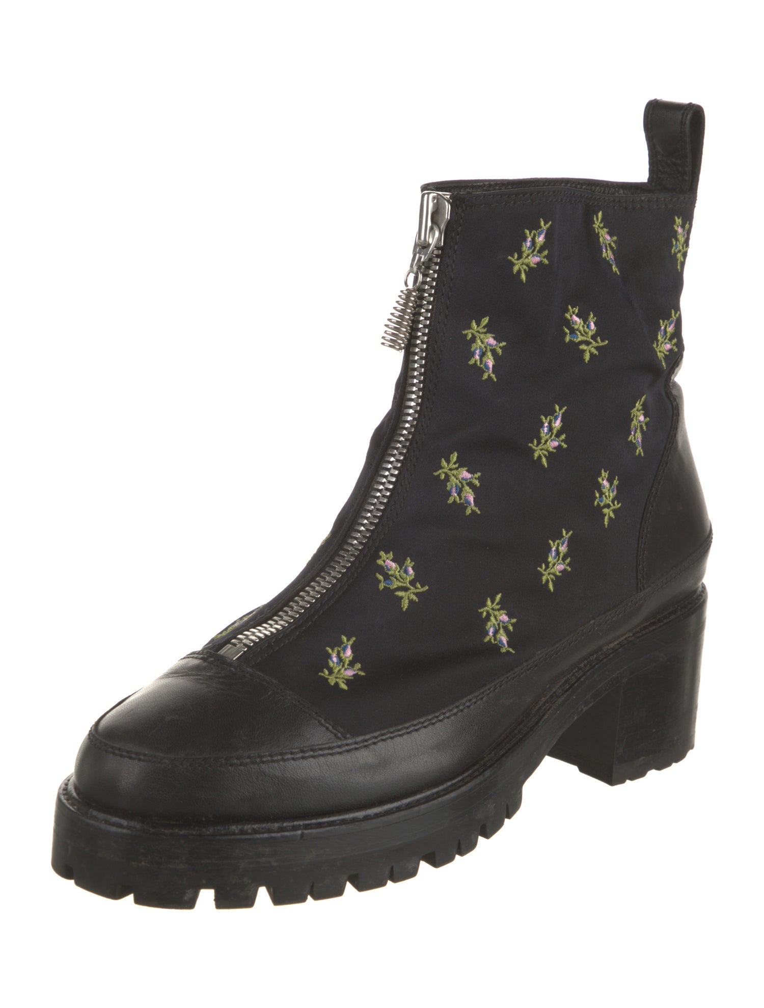 Nicole Saldana Satin Embroidered Accent Combat Boots