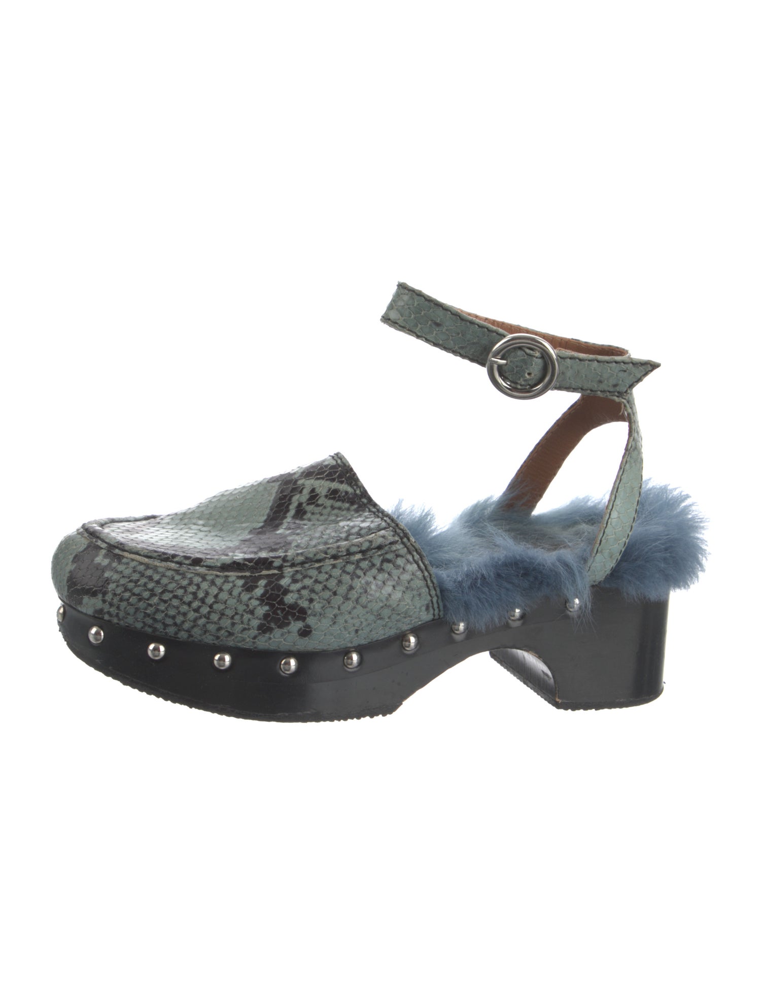 Nicole Saldana Embossed Leather Animal Print Mules