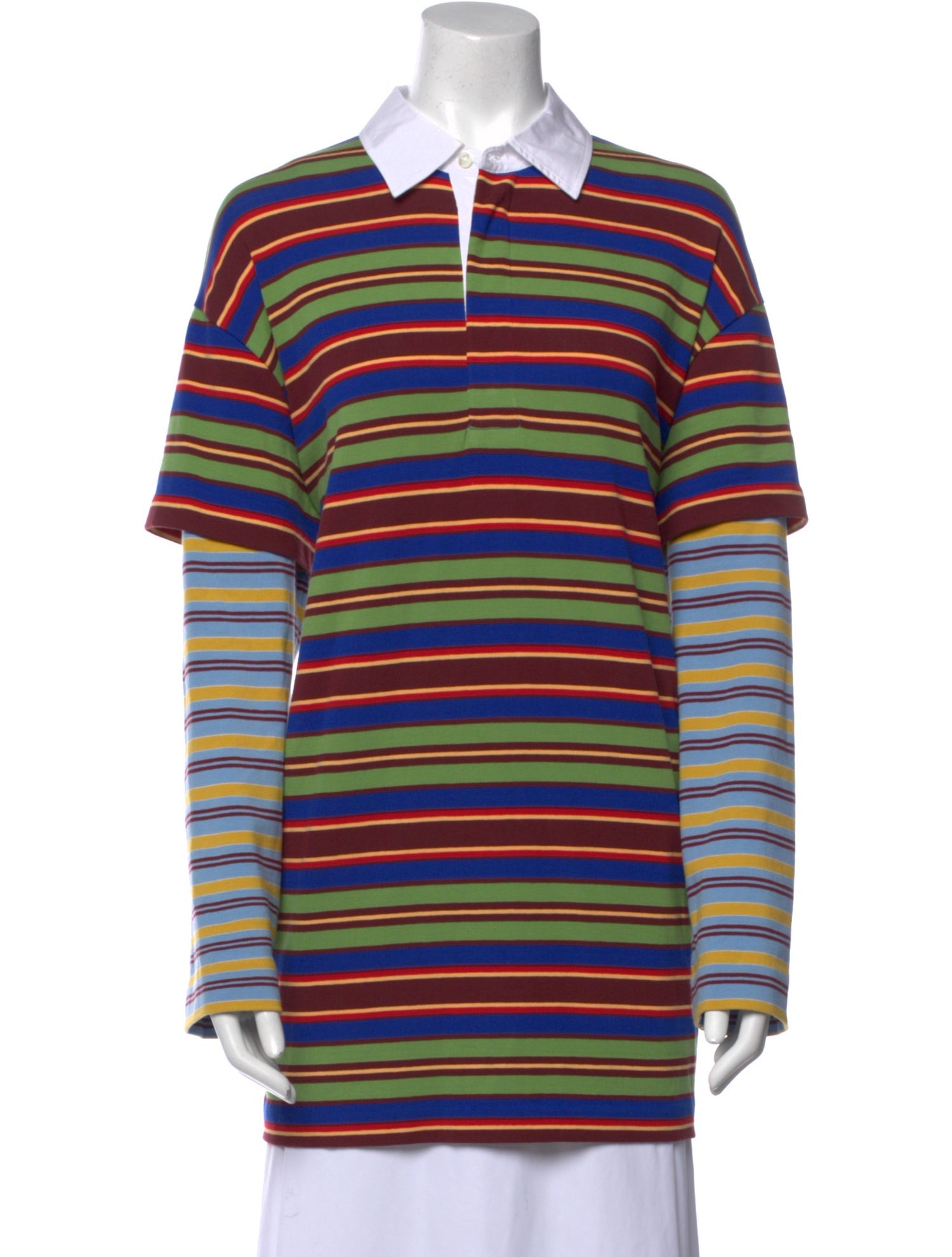 Staud Striped Long Sleeve Polo