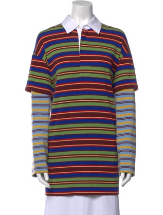 Staud Striped Long Sleeve Polo