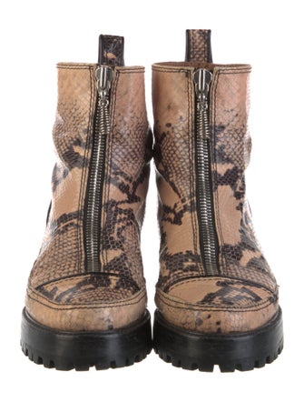 Nicole Saldana Snakeskin Animal Print Combat Boots